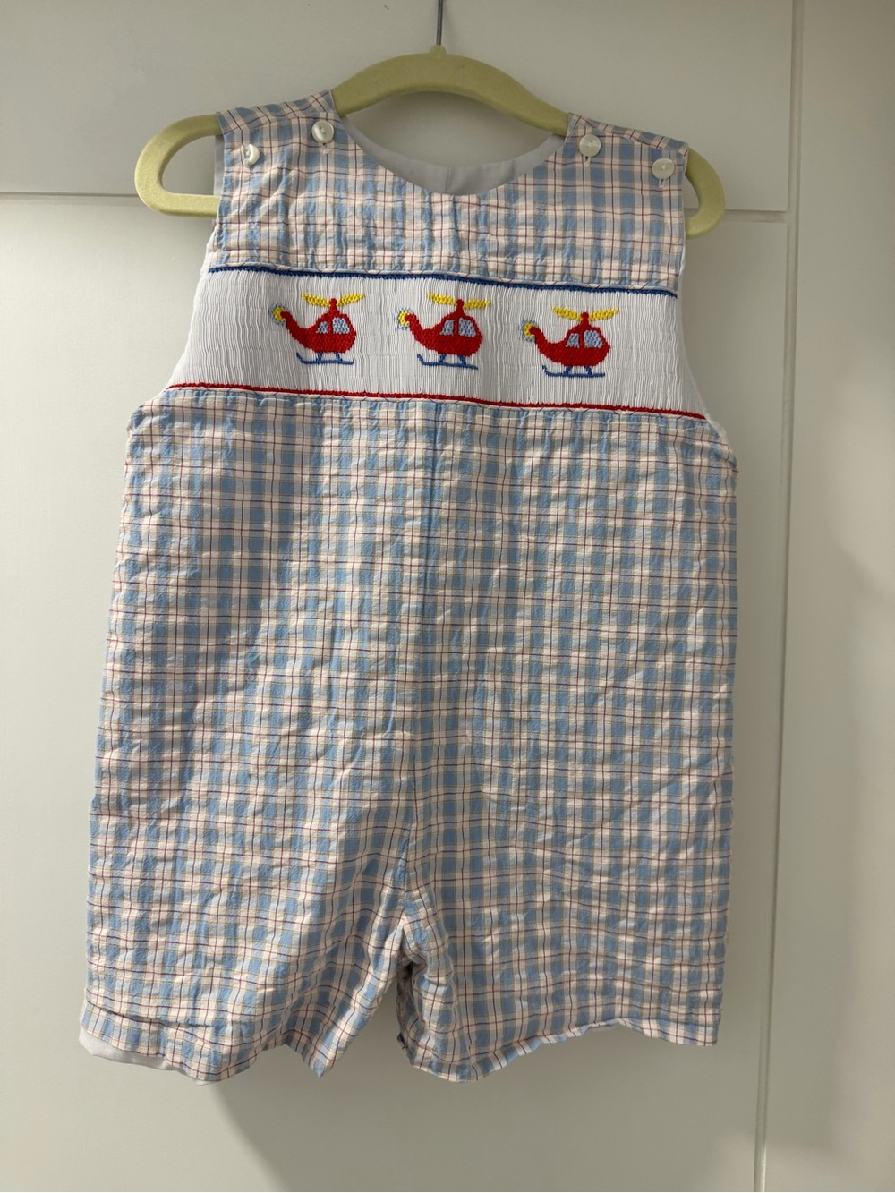 Velani Jon Jon Smocked Helicopter Plaid Baby Romper - 2T